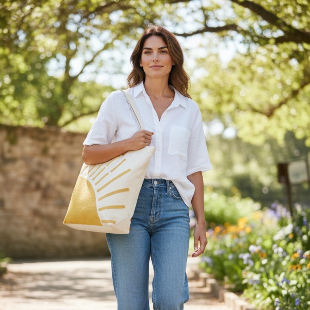 NEW Sunshine Embroidery Tote Bag with Pocket & Buckle - Picture 4 of 4